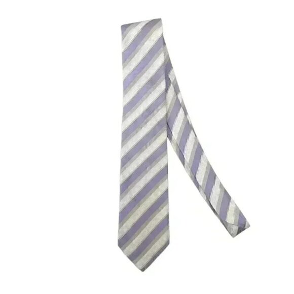 Hugo Boss Silk Tie Purple Grey White Stripes - Picture 5 of 10